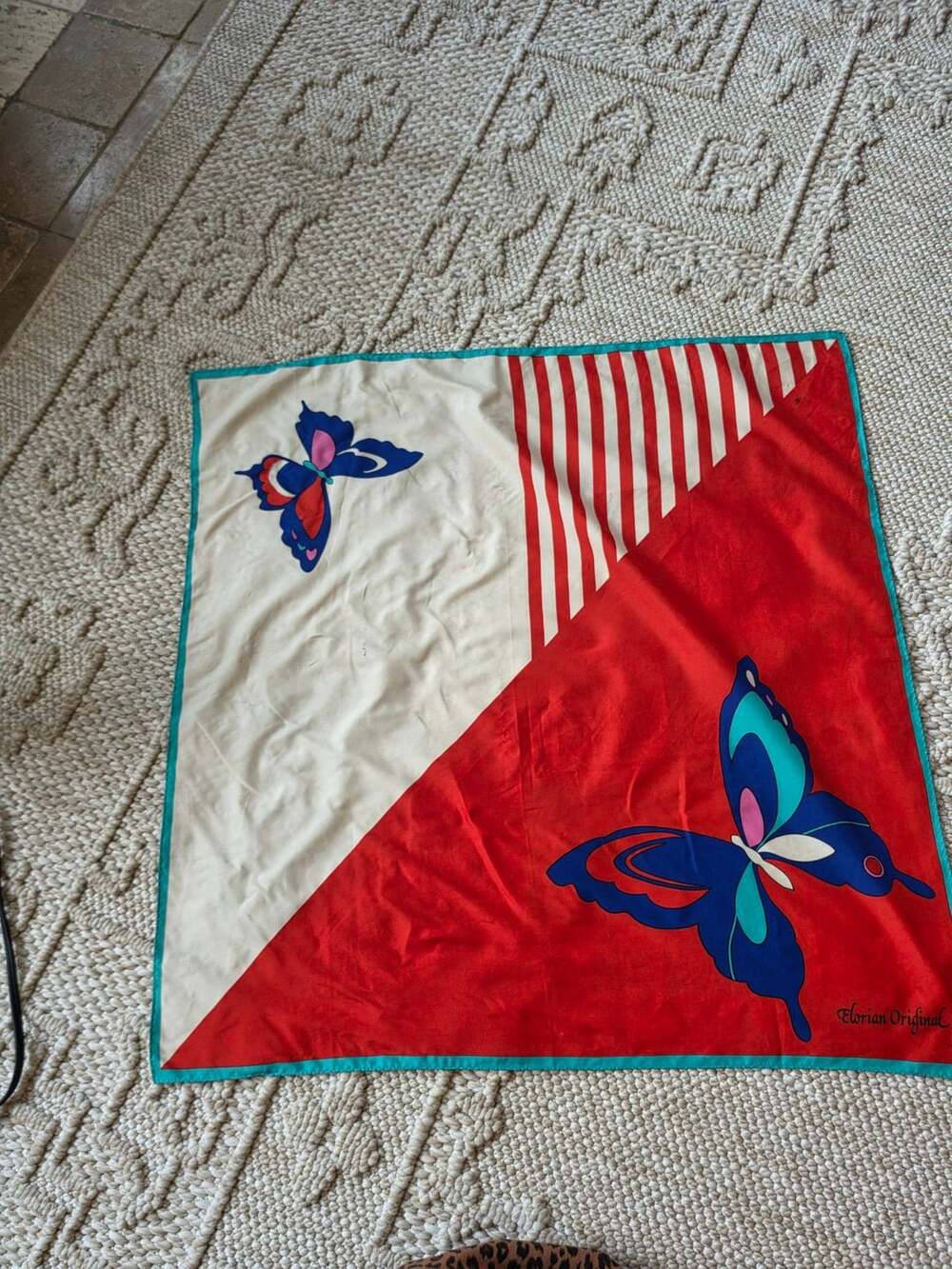 Elorian Original Butterfly Print Scarf Red Cream Polyester